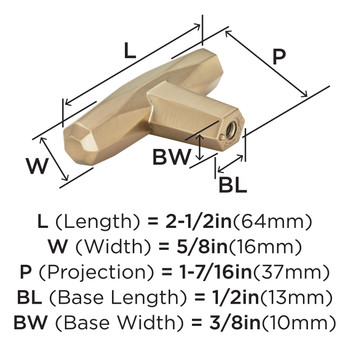 Amerock, St Vincent, 2 1/2" Length Pull Knob, Champagne Bronze - technical