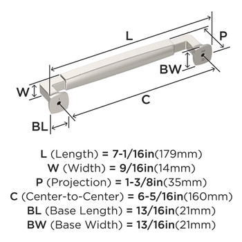 Amerock, Stature, 6 5/16" (160mm) Straight Pull, Polished Nickel - technical