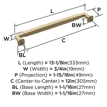 Amerock, Stature, 12" (305mm) Appliance Pull, Golden Champagne - technical