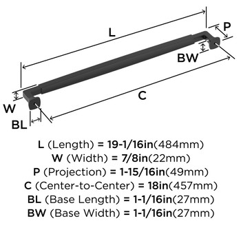 Amerock, Stature, 18" Appliance Pull, Black Bronze - technical