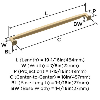 Amerock, Stature, 18" Appliance Pull, Champagne Bronze - technical