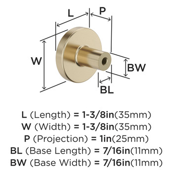 Amerock, Versa, 1 3/8" Round Knob, Golden Champagne - technical