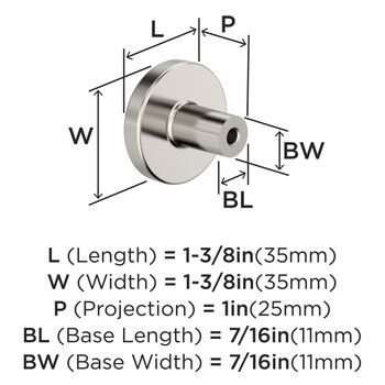 Amerock, Versa, 1 3/8" Round Knob, Polished Nickel - technical