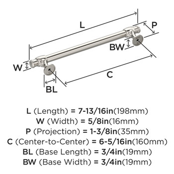 Amerock, Winsome, 6 5/16" (160mm) Bar Pull, Polished Nickel - technical