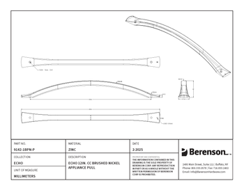 Berenson, Echo, 12" (305mm) Curved Appliance Pull, Brushed Nickel - technical
