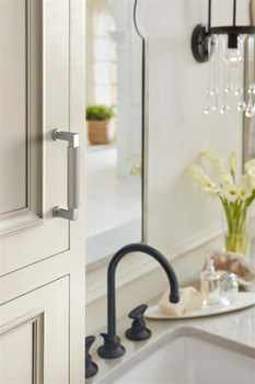 Amerock, Balata, 3 3/4" (96mm) Straight Pull, Satin Nickel - installed 1
