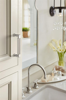 Amerock, Balata, 3 3/4" (96mm) Straight Pull, Polished Nickel - installed 1