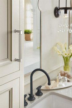 Amerock, Ballard, 5 1/16" (128mm) Straight Pull, Satin Nickel - installed 1