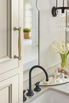 Amerock, Enlivity, 5 1/16" (128mm) Straight Pull, Golden Champagne - installed 1