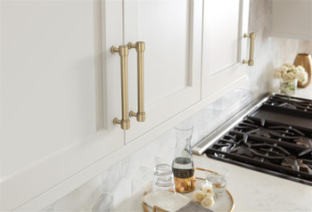 Amerock, Faircrest, 6 5/16" (160mm) Straight Pull, Golden Champagne - installed 1 Amerock, Faircrest, 6 5/16" (160mm) Straight Pull, Golden Champagne - installed 1