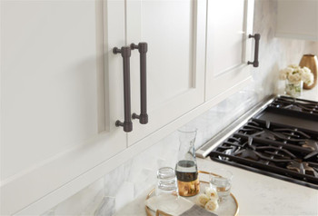 Amerock, Faircrest, 6 5/16" (160mm) Straight Pull, Oil Rubbed Bronze - installed 1 Amerock, Faircrest, 6 5/16" (160mm) Straight Pull, Oil Rubbed Bronze - installed 1
