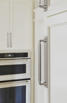 Amerock, Ladera, 7 9/16" (192mm) Pull Backplate, Satin Nickel - installed 1 Amerock, Ladera, 7 9/16" (192mm) Pull Backplate, Satin Nickel - installed 1