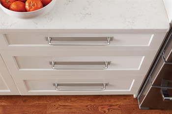 Amerock, Ladera, 10 1/16" (256mm) Pull Backplate, Satin Nickel - installed 1 Amerock, Ladera, 10 1/16" (256mm) Pull Backplate, Satin Nickel - installed 1