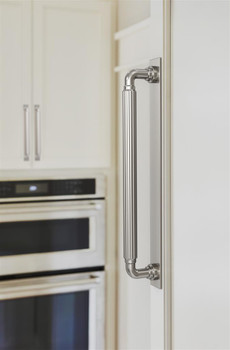 Amerock, Ladera, 12" (305mm) Pull Backplate, Polished Nickel - installed 1 Amerock, Ladera, 12" (305mm) Pull Backplate, Polished Nickel - installed 1