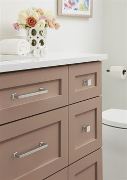 Amerock, Lintel, 1 1/4" (32mm)  Square Knob, Satin Nickel - installed 1