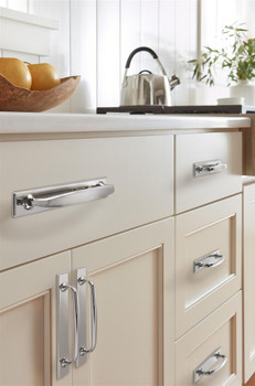 Amerock, Maymont, 6 5/16" (160mm) Pull Backplate, Polished Chrome - installed 1 Amerock, Maymont, 6 5/16" (160mm) Pull Backplate, Polished Chrome - installed 1