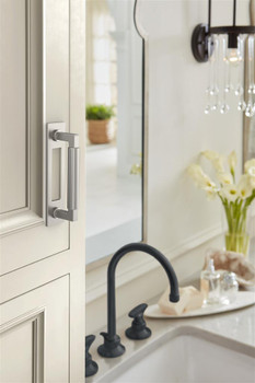 Amerock, Medora, 3 3/4" (96mm) Pull Backplate, Satin Nickel - installed 1