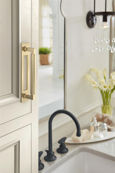 Amerock, Medora, 5 1/16" (128mm) Pull Backplate, Golden Champagne - installed 1