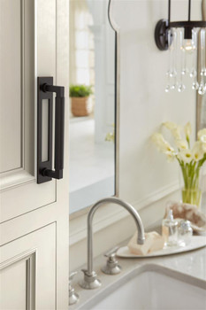 Amerock, Medora, 5 1/16" (128mm) Pull Backplate, Oil Rubbed Bronze - installed 1 Amerock, Medora, 5 1/16" (128mm) Pull Backplate, Oil Rubbed Bronze - installed 1