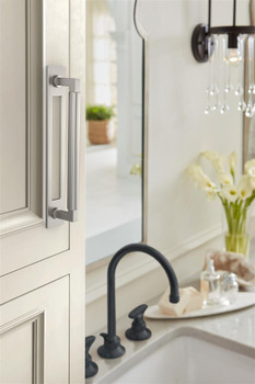 Amerock, Medora, 6 5/16" (160mm) Pull Backplate, Satin Nickel - installed 1