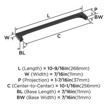 Amerock, Merced, 10 1/16" (256mm) Straight Pull, Matte Black