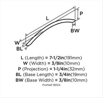 Amerock, Stainless Steel, 6 5/16" (160mm) Curved Pull, Stainless Steel - technical front