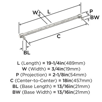 Amerock, Fairfax, 18" Straight Appliance Pull, Polished Nickel - technical