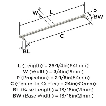 Amerock, Fairfax, 24" Straight Appliance Pull, Satin Nickel - technical