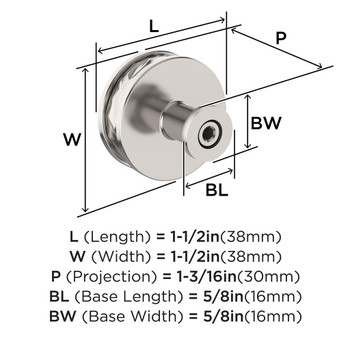 Amerock, Fairfax, 1 1/2" (38mm)  Round Knob, Polished Nickel - technical