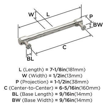 Amerock, Fairfax, 6 5/16" (160mm) Straight Pull, Satin Nickel - technical