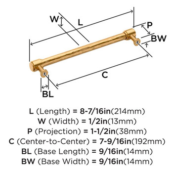 Amerock, Fairfax, 7 9/16" (192mm) Straight Pull, Champagne Bronze - technical