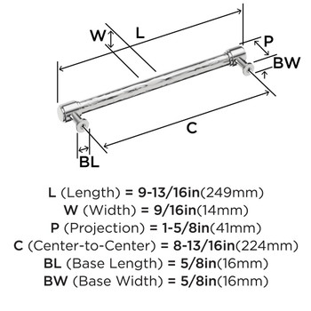 Amerock, Fairfax, 8 13/16" (224mm) Straight Pull, Polished Chrome - technical