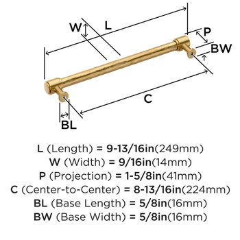 Amerock, Fairfax, 8 13/16" (224mm) Straight Pull, Champagne Bronze - technical Amerock, Fairfax, 8 13/16" (224mm) Straight Pull, Champagne Bronze - technical