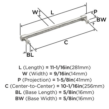 Amerock, Fairfax, 10 1/16" (256mm) Straight Pull, Satin Nickel - technical