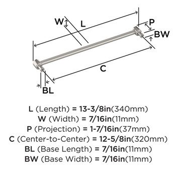 Amerock, Dupont Circle, 12 5/8" (320mm) Straight Pull, Polished Nickel - technical