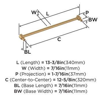 Amerock, Dupont Circle, 12 5/8" (320mm) Straight Pull, Champagne Bronze - technical