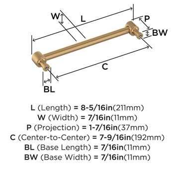 Amerock, Dupont Circle, 7 9/16" (192mm) Straight Pull, Champagne Bronze - technical