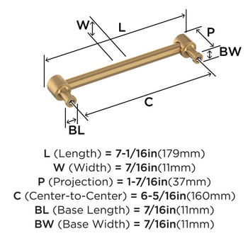 Amerock, Dupont Circle, 6 5/16" (160mm) Straight Pull, Champagne Bronze - technical