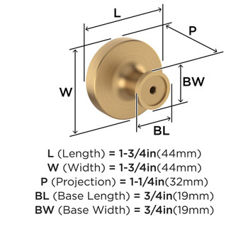Amerock, Dupont Circle, 1 3/4" Round Knob, Champagne Bronze - technical