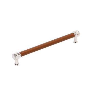 Amerock, Fairlane, 12" (305mm) Straight Pull, Cognac Leather with Polished Nickel