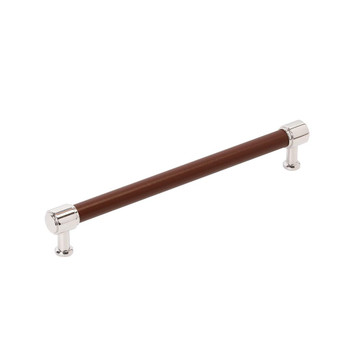 Amerock, Fairlane, 12" (305mm) Straight Pull, Brown Leather with Polished Nickel