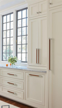 Amerock, Fairlane, 12" (305mm) Straight Pull, Brown Leather with Polished Nickel - installed 1