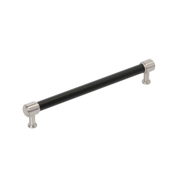 Amerock, Fairlane, 12" (305mm) Straight Pull, Black Leather with Satin Nickel