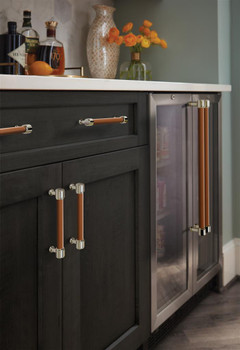 Amerock, Fairlane, 18" Straight Pull, Cognac Leather with Polished Nickel - installed 1