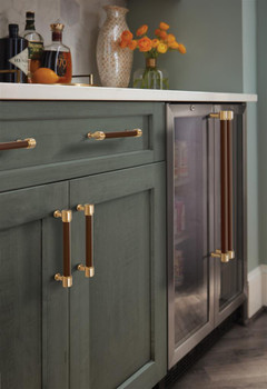 Amerock, Fairlane, 18" Straight Pull, Brown Leather with Champagne Bronze- installed 1