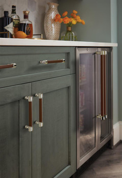 Amerock, Fairlane, 18" Straight Pull, Brown Leather with Polished Nickel - installed 1