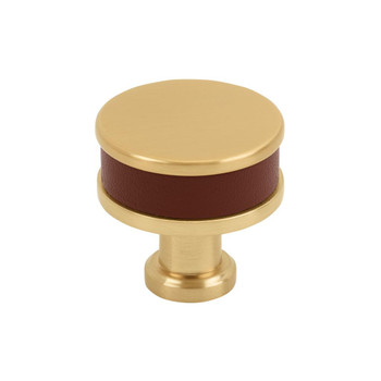Amerock, Fairlane, 1 1/4" (32mm)  Round Knob, Brown Leather with Champagne Bronze