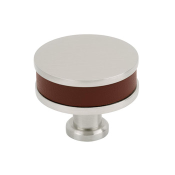 Amerock, Fairlane, 1 1/2" (38mm)  Round Knob, Brown Leather with Satin Nickel