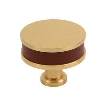 Amerock, Fairlane, 1 1/2" (38mm)  Round Knob, Brown Leather with Champagne Bronze