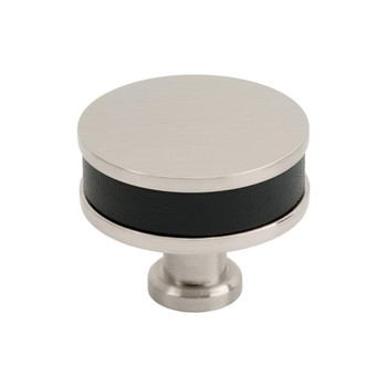 Amerock, Fairlane, 1 1/2" (38mm)  Round Knob, Black Leather with Satin Nickel